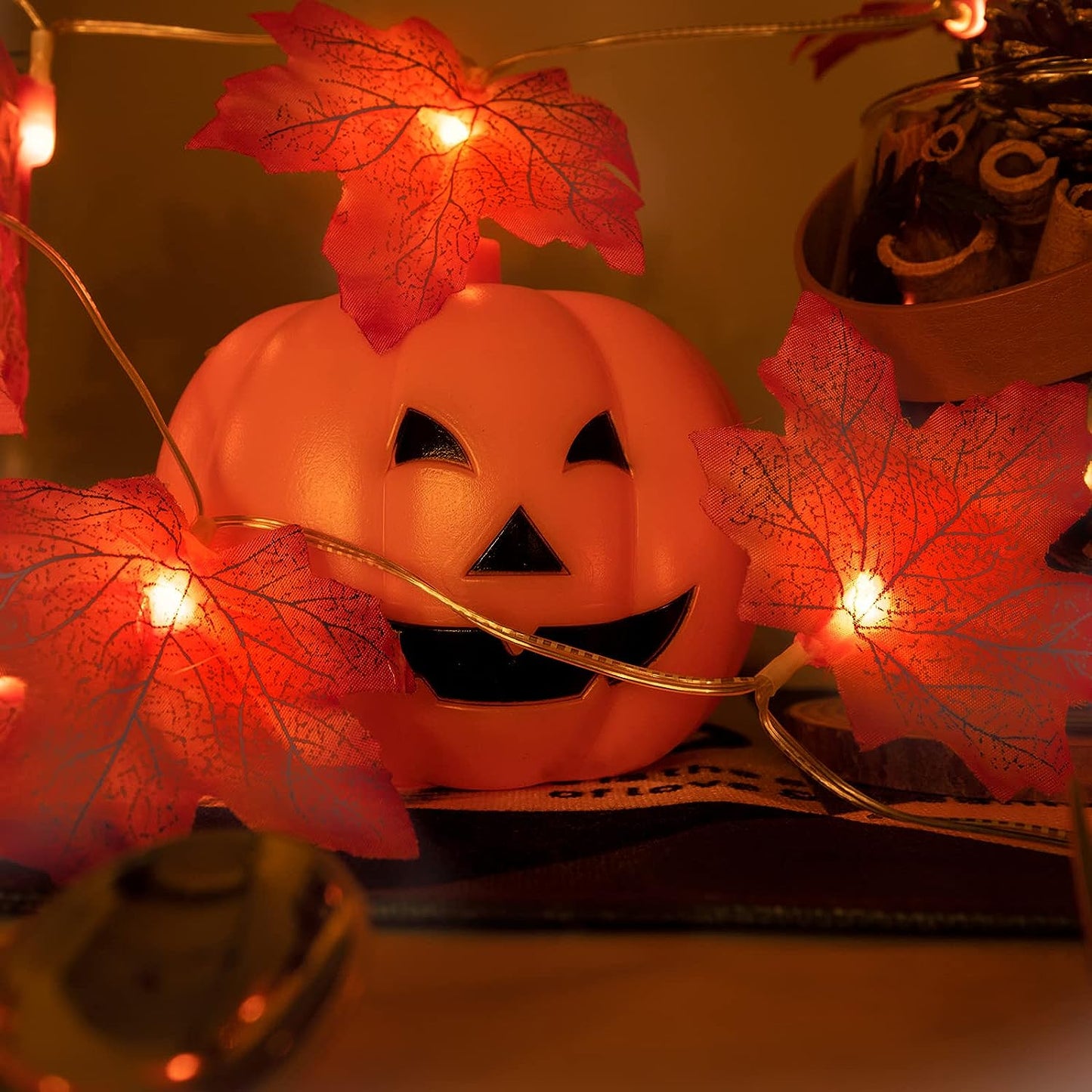 2Pack/Box Thanksgiving Maple Leaf String Lights, 14.7Ft 40Maple Leafs Thanksgiving Decor Indoor or Outdoor, Waterproof Battery Box, 8 Lighting Modes